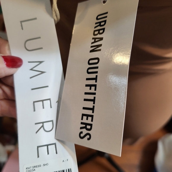 NWT Lumiere by Urban Outfitters L Cocoa knit mini Dress ruching spaghetti strap - Picture 3 of 10